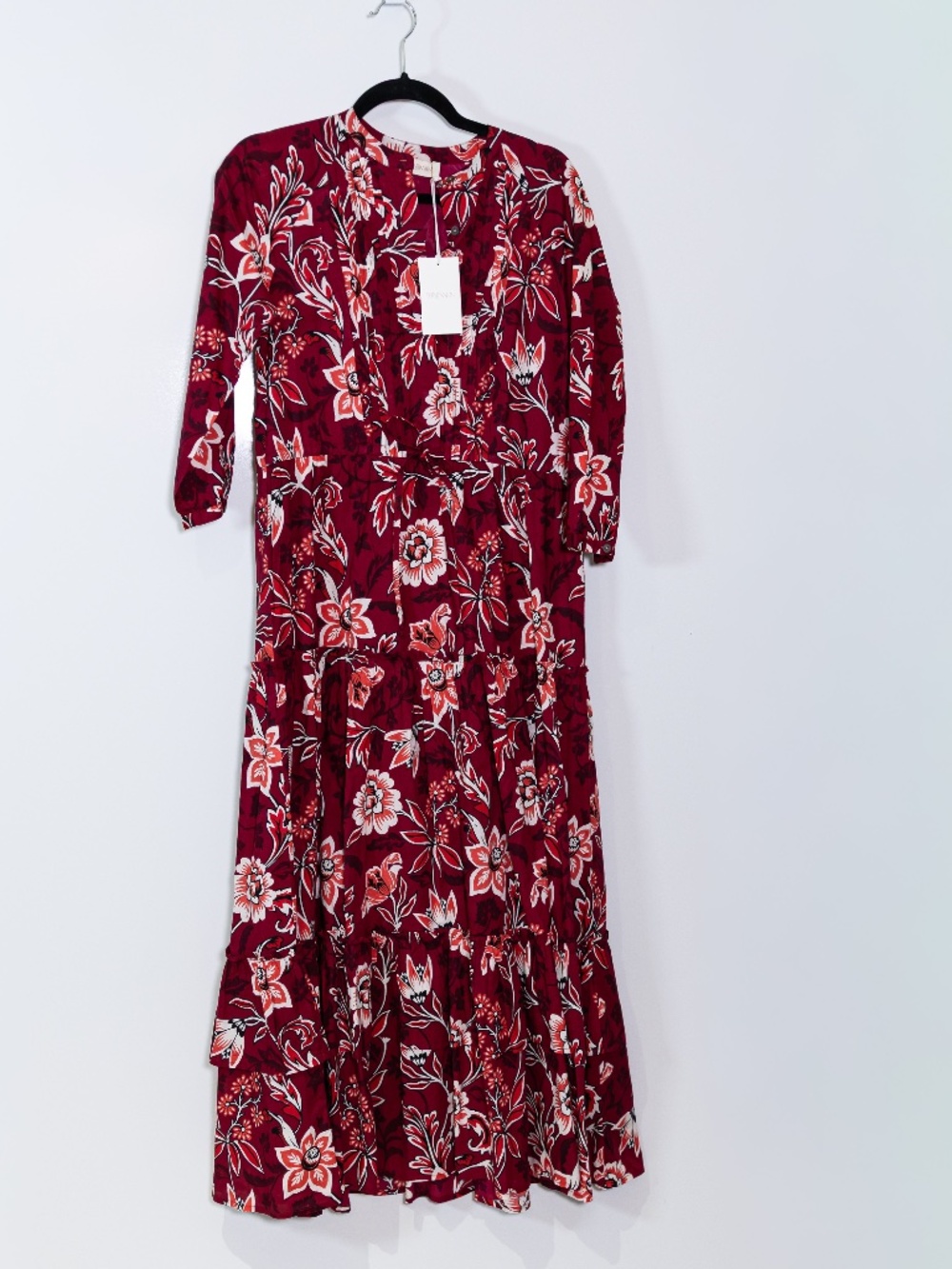 NEW Banjanan Cotton Voile V Neck Tiered Pullover Maxi Dress Elisabetta Vine Rio